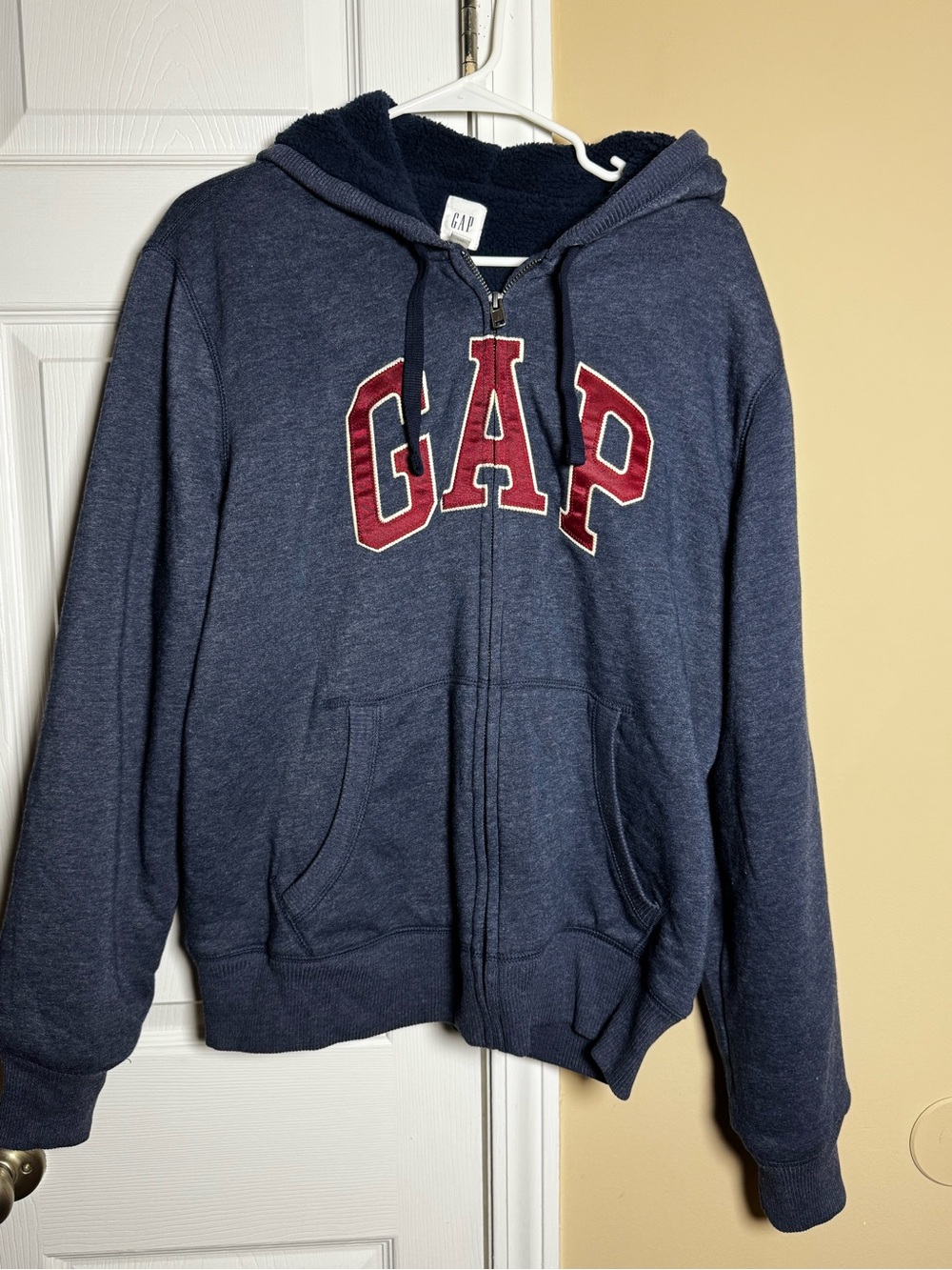 GAP Navy Full-Zip Hoodie with Red Lettering